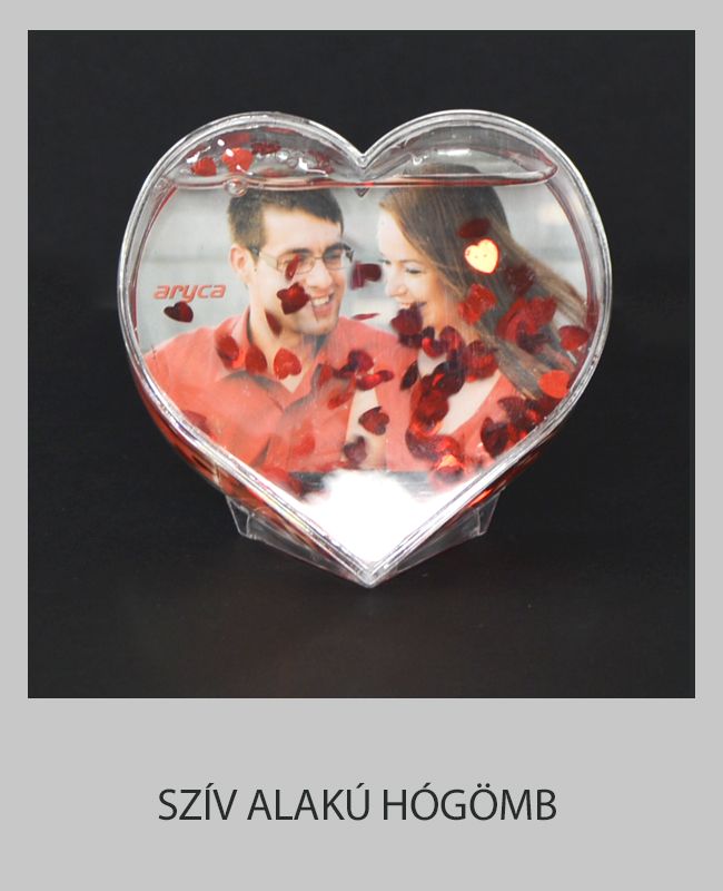 Fényképes ajándékok - szív alakú hógömb